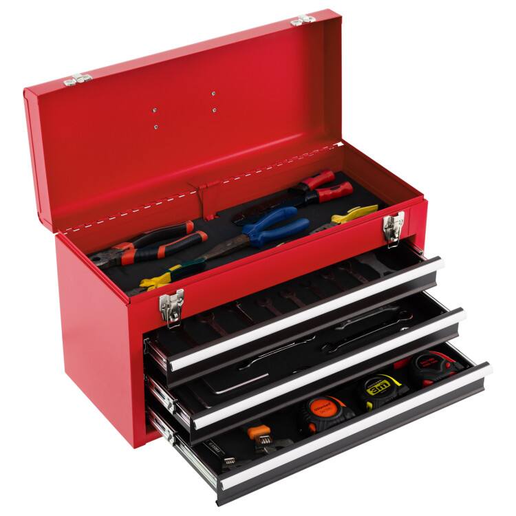 Alt View 4. Mondawe - Portable Garage Mechanic Tool Cabinet Box with 3 Drawers - Black & Red.