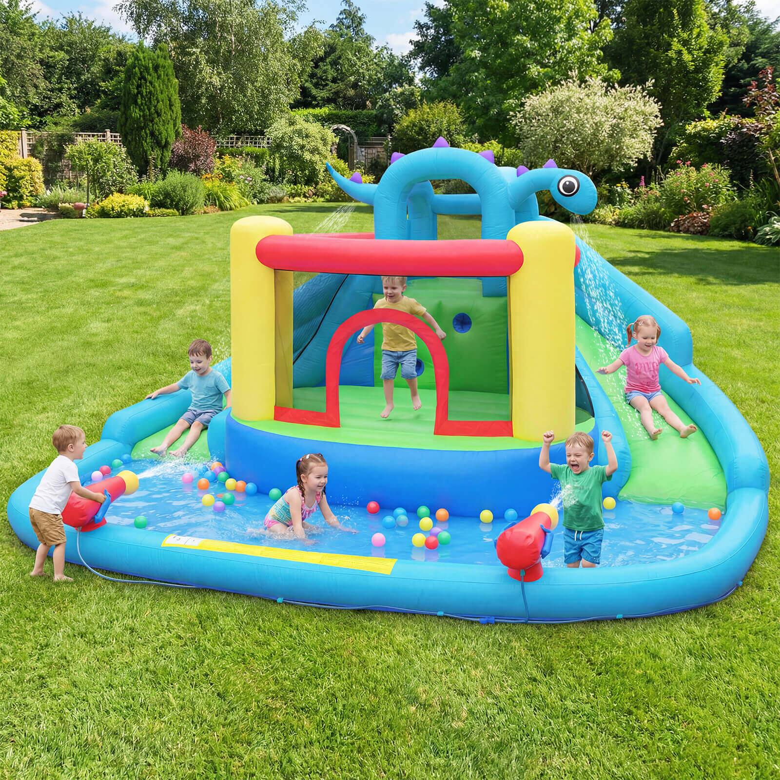 Alt View 3. Costway - Costway Inflatable Water Slide Park with Double Slides Jumping Area Splash Pool 950W Blower - Multi-colored.
