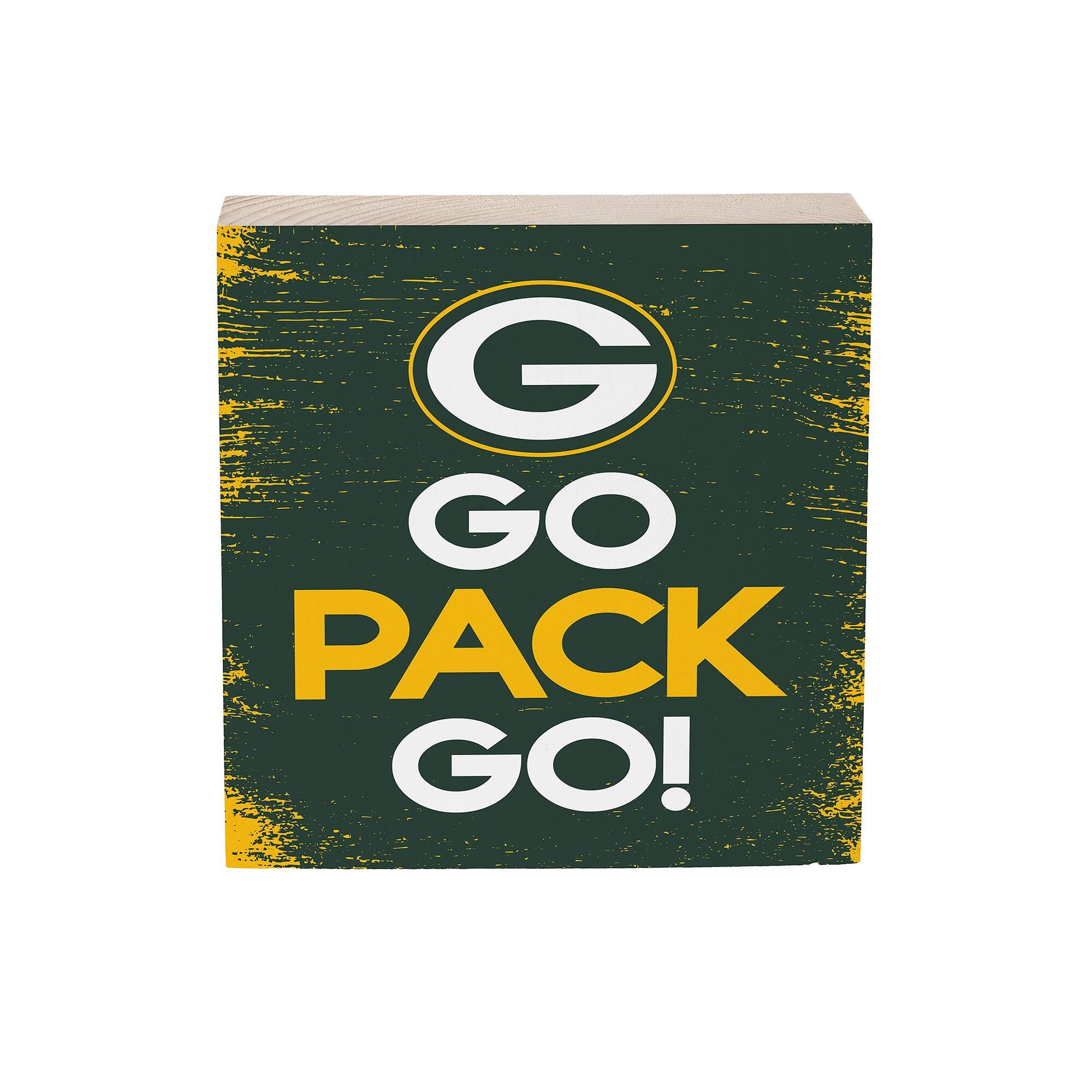 Evergreen Enterprises - Green Bay Packers 6" Square Fan Chant Wood Block Shelf Sign - Multicolor