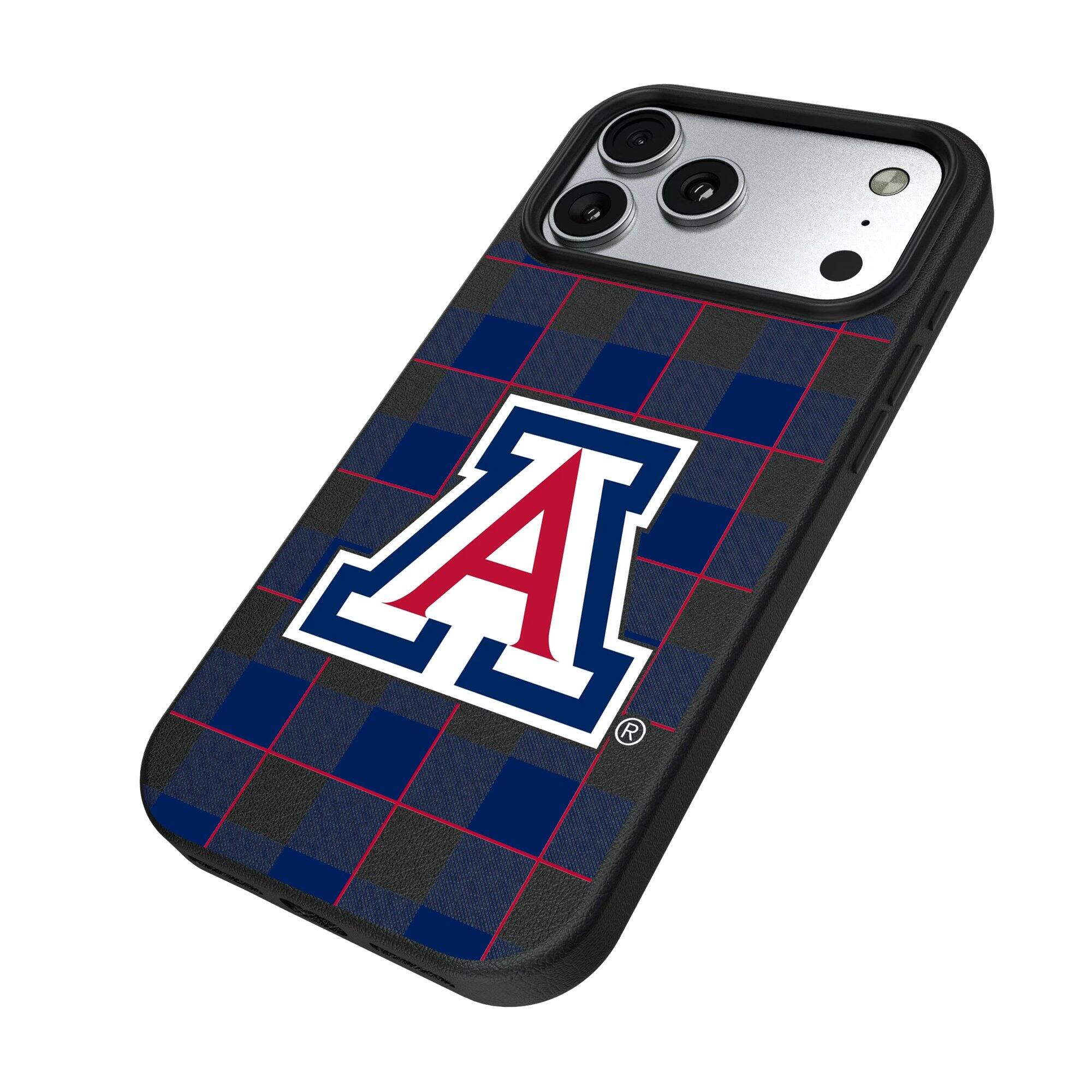 Alt View 1. Keyscaper - Arizona Wildcats Plaid Magnetic Bump iPhone Case - 15 Pro - Black.