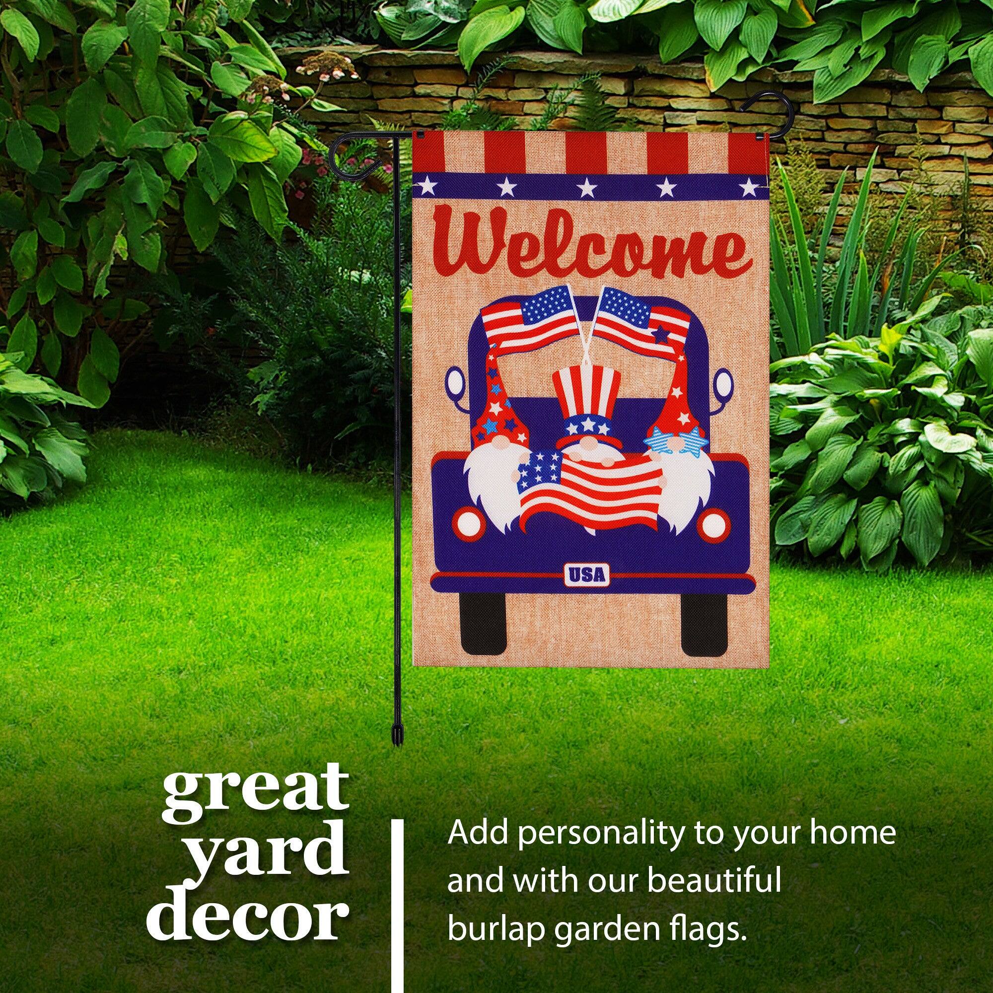Welcome USA great yard decor  
Add personality to your home and with our beautiful burlap garden flags.