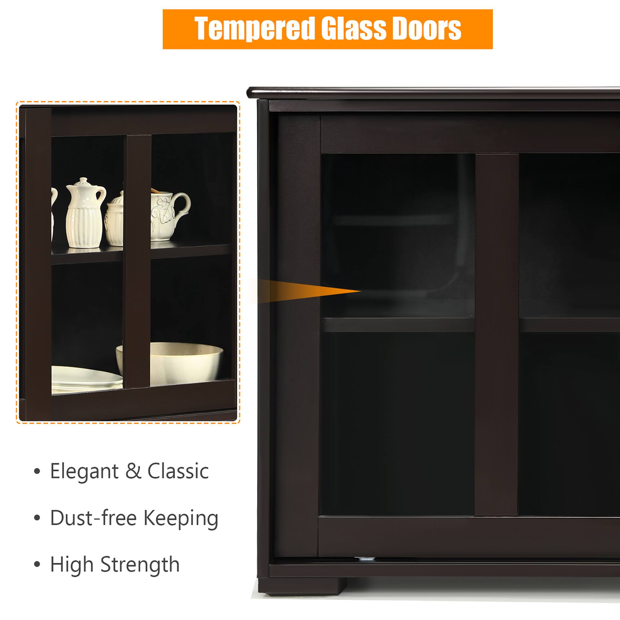 Tempered Glass Doors: Elegant & Classic, Dust-free Keeping, High Strength.