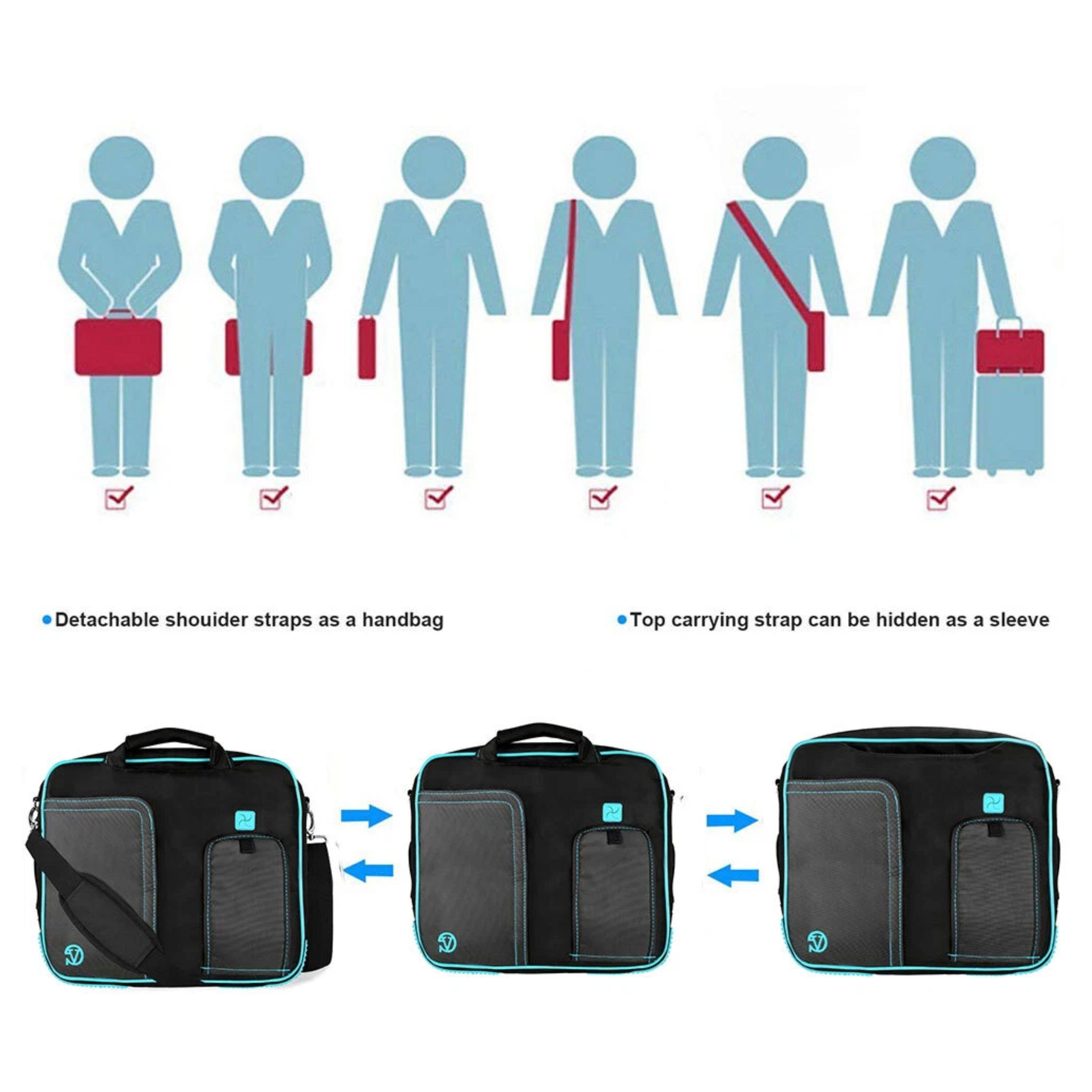 - Detachable shoulder straps as a handbag
- Top carrying strap can be hidden as a sleeve