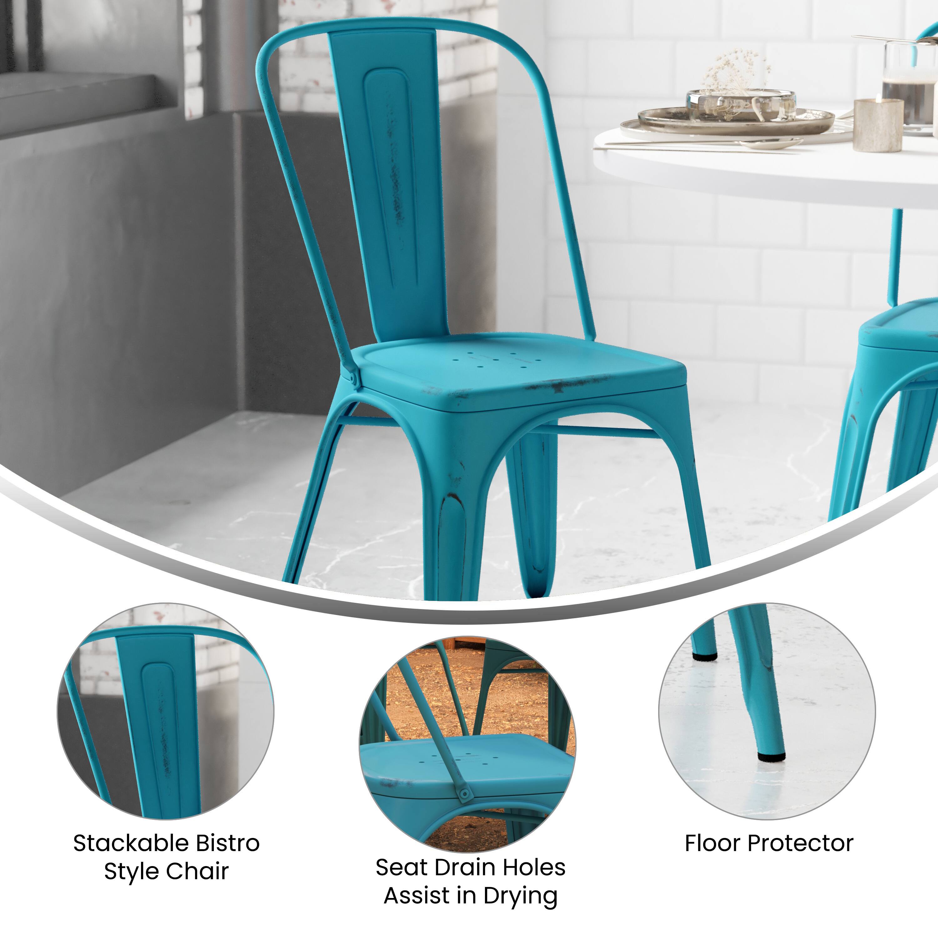 Stackable Bistro Style Chair  
Seat Drain Holes Assist in Drying  
Floor Protector