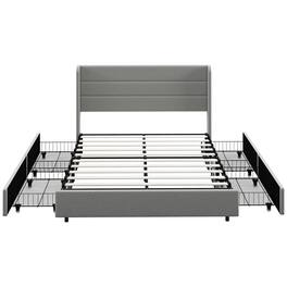 Homcom - Queen Bed Frame with Headboard, Upholstered Platform Bed Frame with Storage Drawers, Wood Slats, Noise-Free - Light Gray