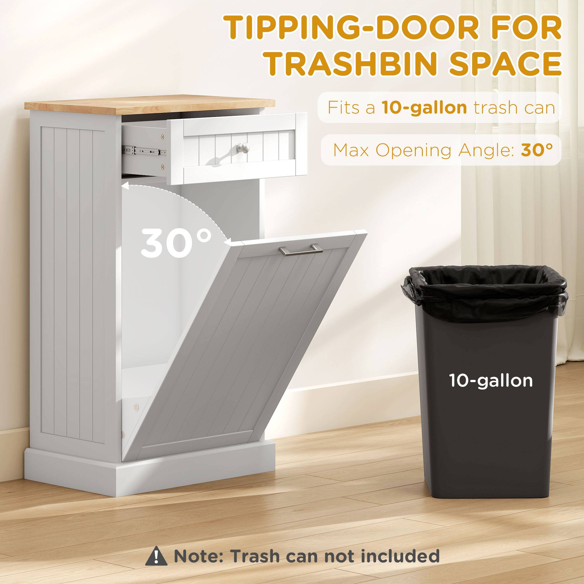 TIPPING-DOOR FOR TRASHBIN SPACE
Fits a 10-gallon trash can
Max Opening Angle: 30°

Note: Trash can not included
