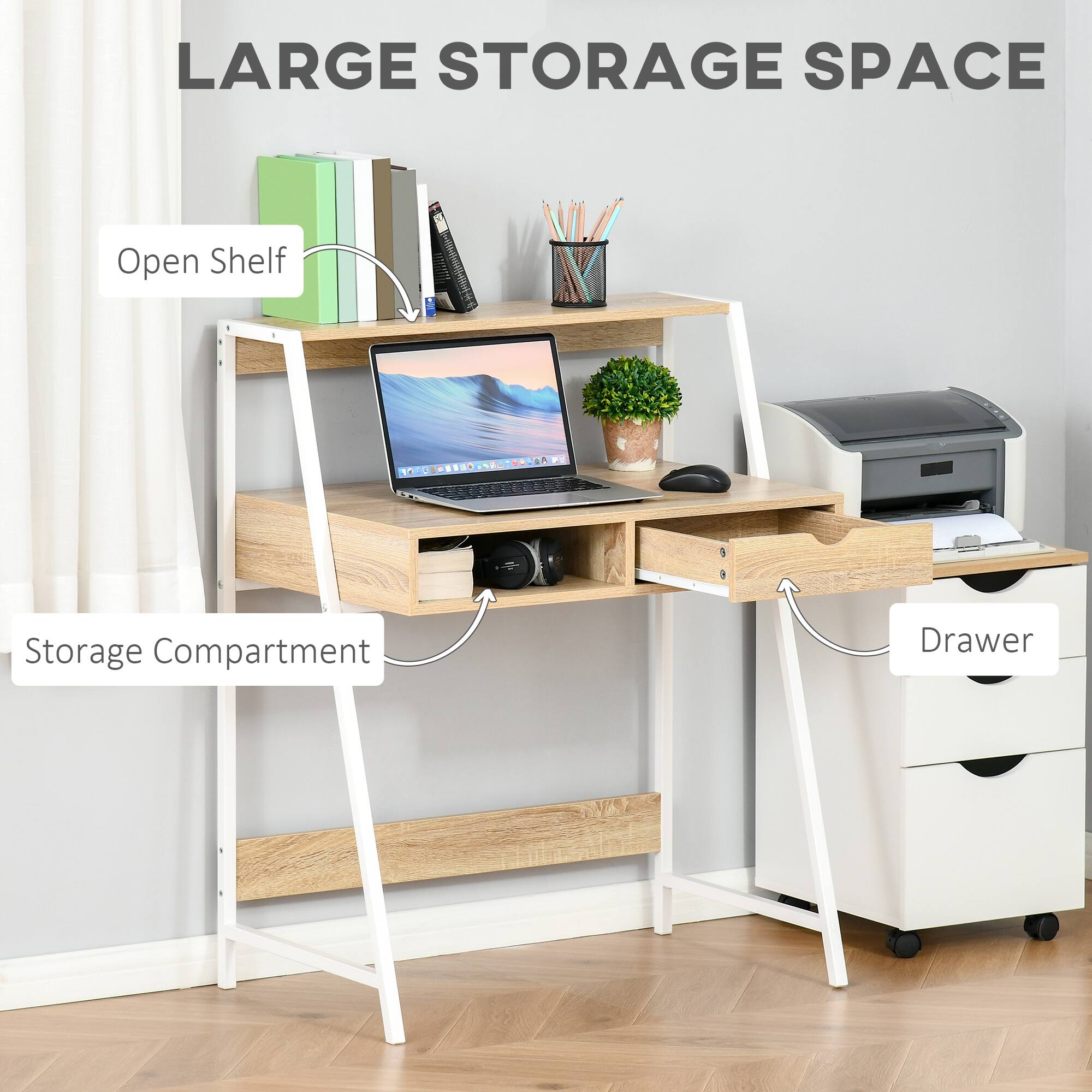 LARGE STORAGE SPACE

- Open Shelf
- Storage Compartment
- Drawer