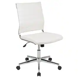 Emma + Oliver - Mid-Back Armless LeatherSoft Ribbed Executive Swivel Office Chair - White