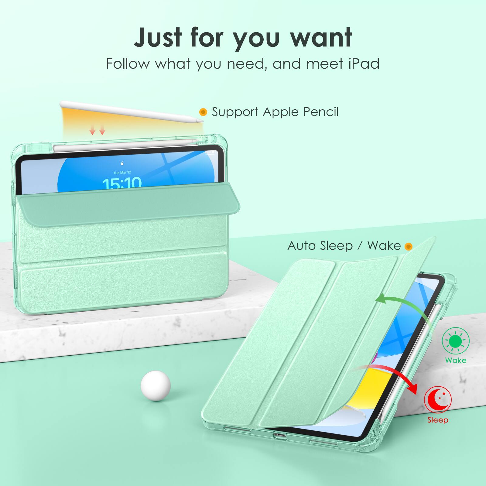 Just for you want  
Follow what you need, and meet iPad  

- Support Apple Pencil  

Auto Sleep / Wake
