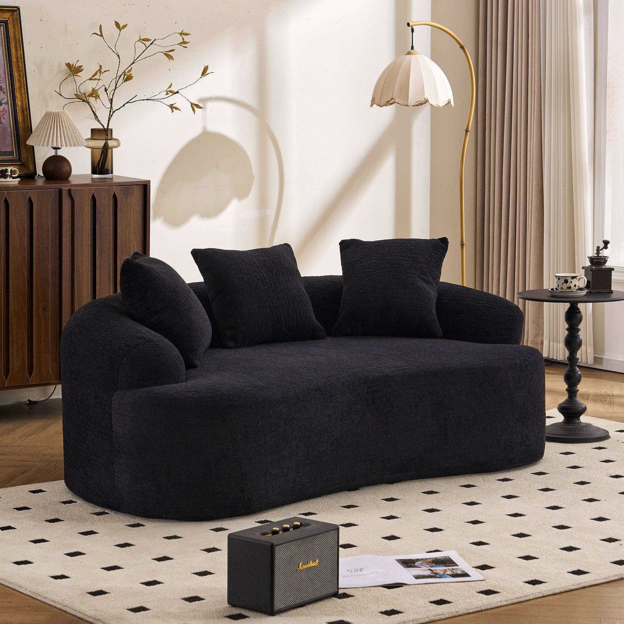 Alt View 8. Boyel Living - Curved Loveseat Sofa 30D Compression Foam Chenille Upholstery No Assembly Compact Small Space Sofa Black 65 Inch - Black.