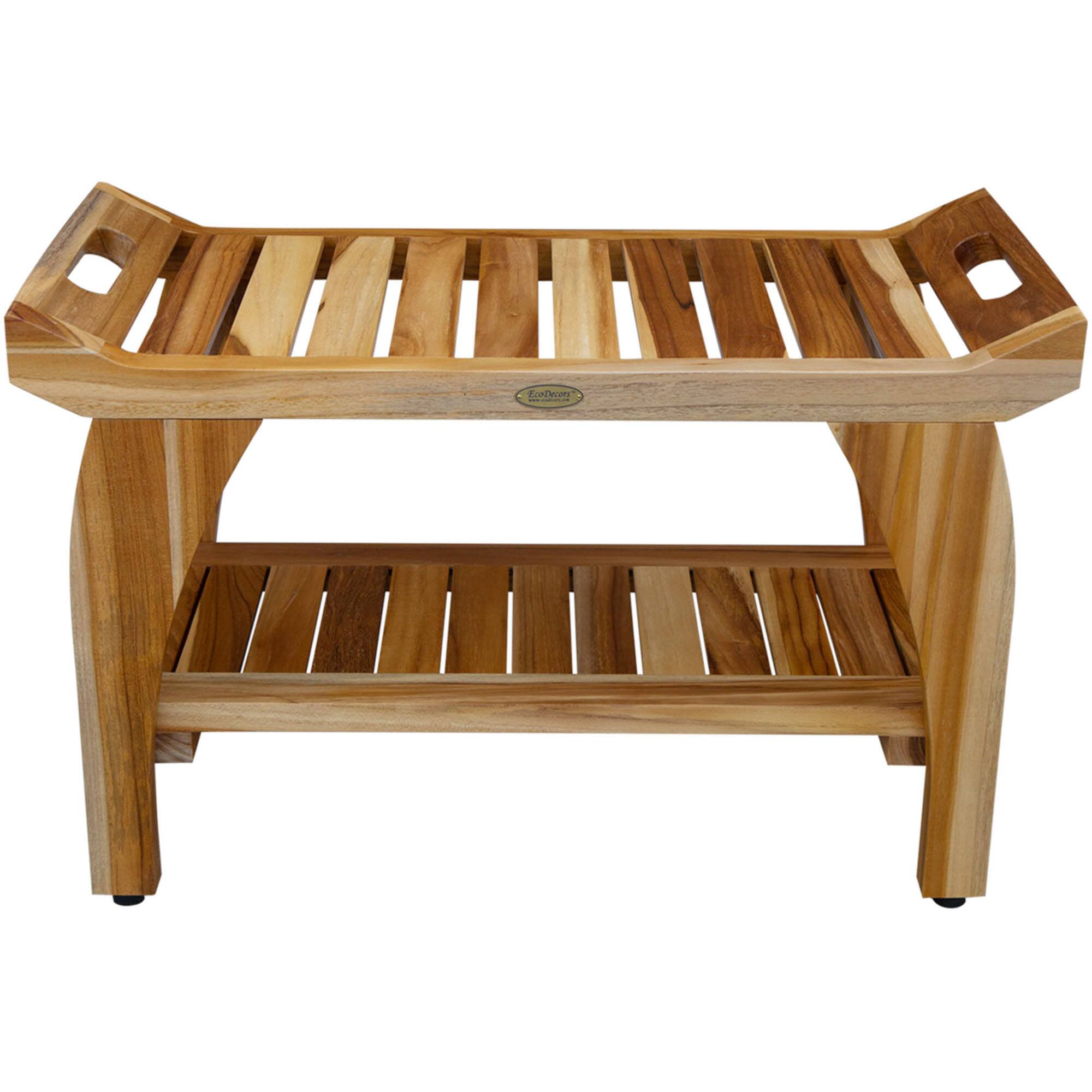 Front. EcoDecors - EcoDecors 30 Inch Tranquility Natural Color Waterproof Teak Wood Shower Bench - EarthyTeak.