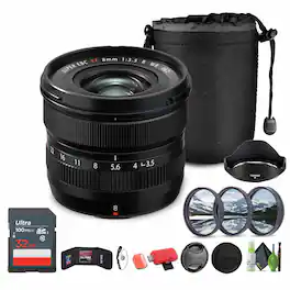 Fujifilm - XF 8mm f/3.5 R WR Lens, 32GB Memory Card , Lens Cap Keeper, Bundle - Black