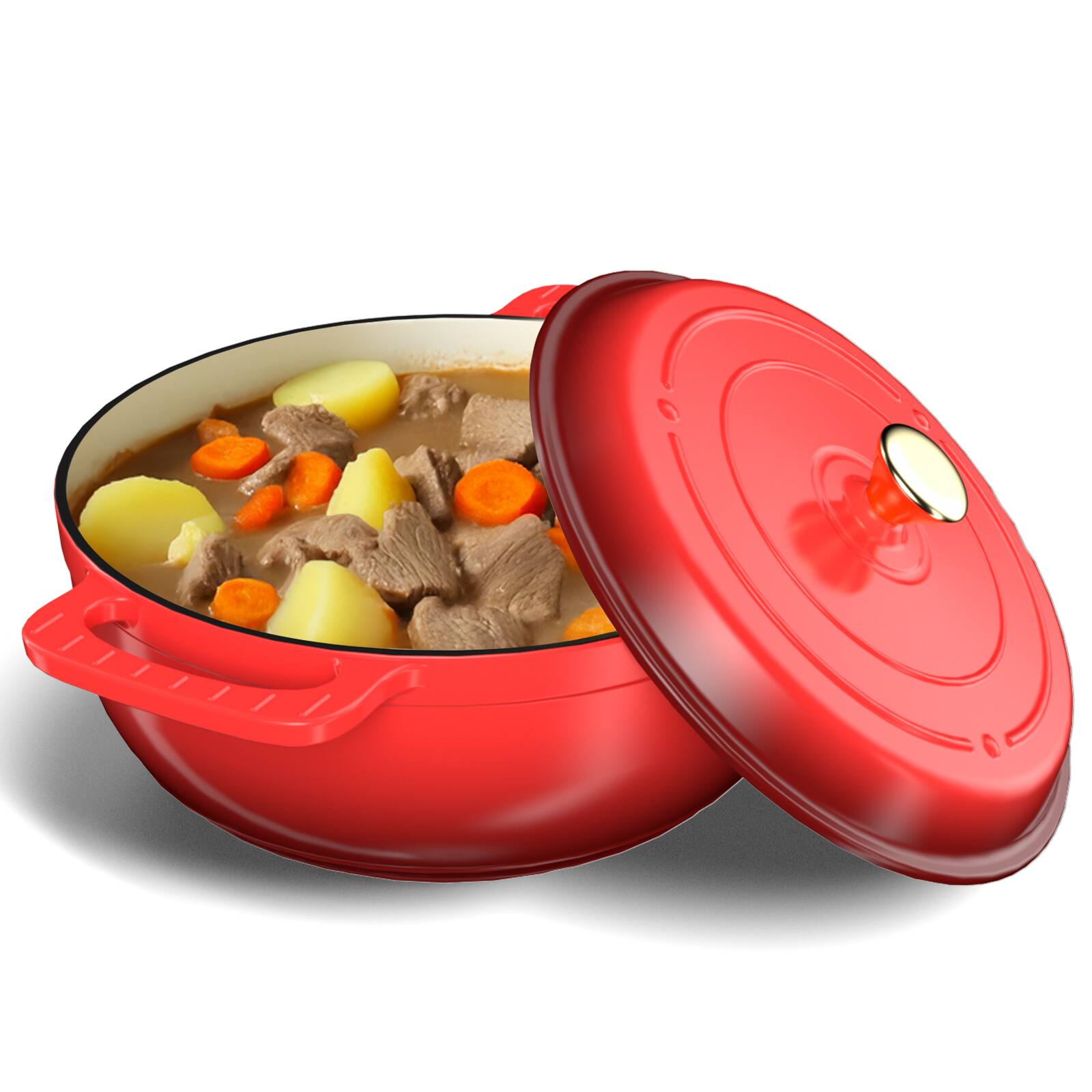 Angle. Winado - 7.5QT Dutch Oven Enameled Cast Iron Bread Oven with Lid for Sourdough Baking - Red.