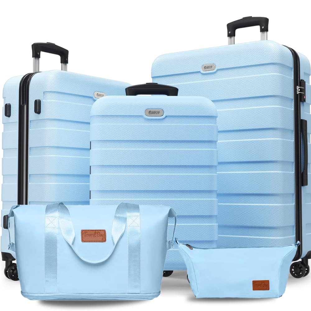 Brick Attic - 5 Piece Luggage Set PC ABS Hardshell Lightweight Suitcases for Travelling with 4 Universal Wheels TSA Lock Carry on - Light blue