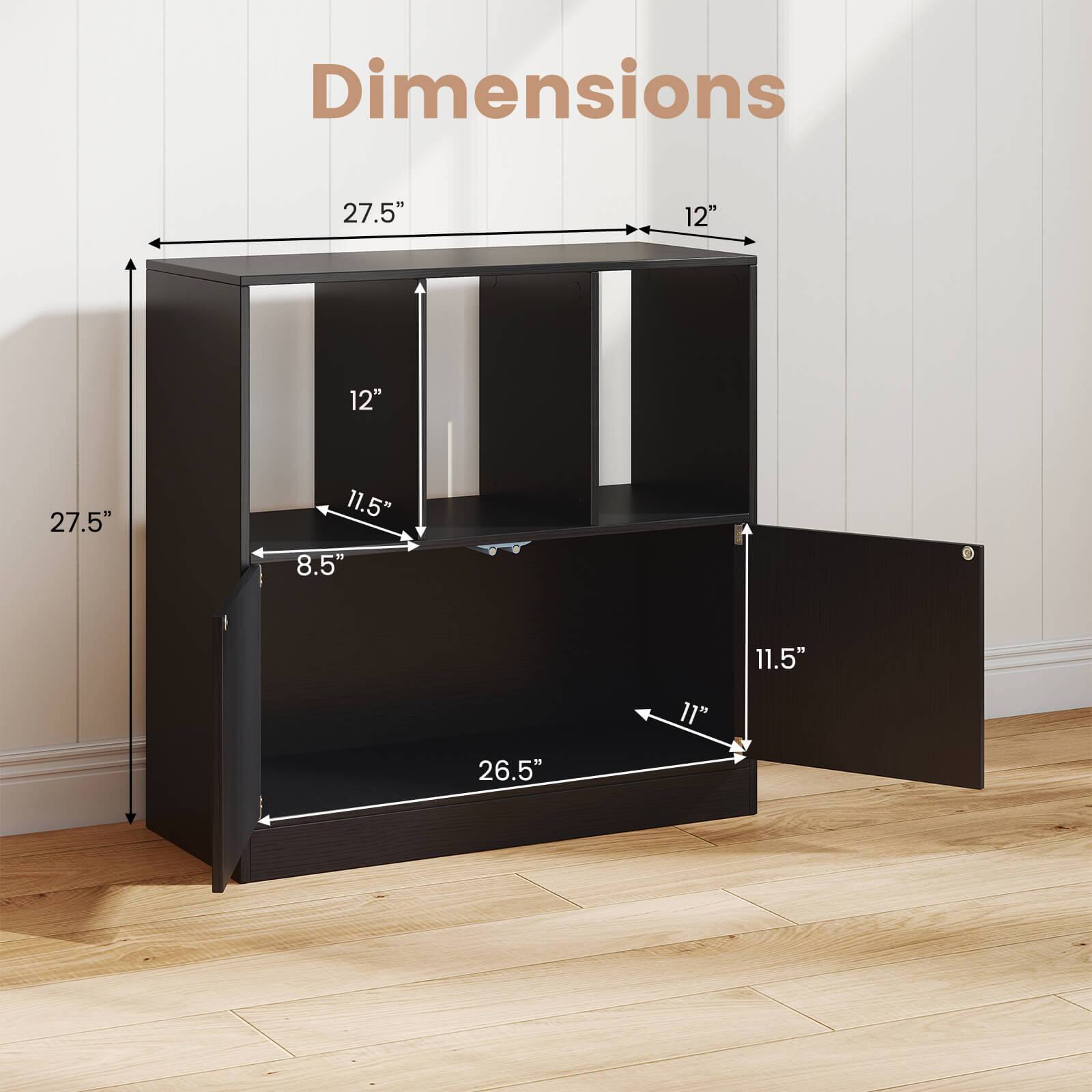 Dimensions: 27.5" x 12" x 12" x 27.5" x 11.5" x 8.5" x 11.5" x 26.5" x 11"