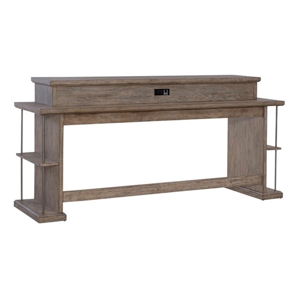 Front. Liberty Furniture Industries - City Scape Metal Accent Oak Wood Console Bar Table for Living Room - Burnished Beige.