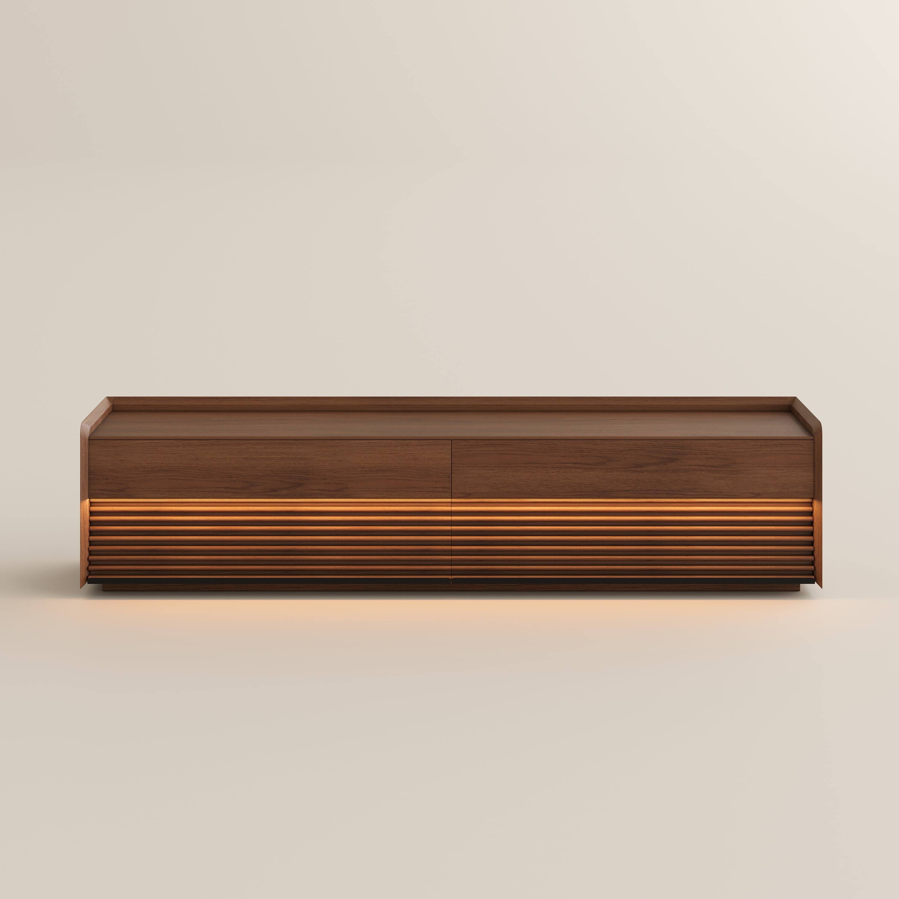 Alt View 6. POVISON - 79"Fully-Assembled Mid-Century TV Stand, Walnut Modern Cabinet with Adjustable Light, Perfect for 75-inch TVs - Walnut.