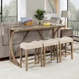 Loheer - Bar Table Set with Three Stools and Power Outlet, Rectangular Dining Set - Brown