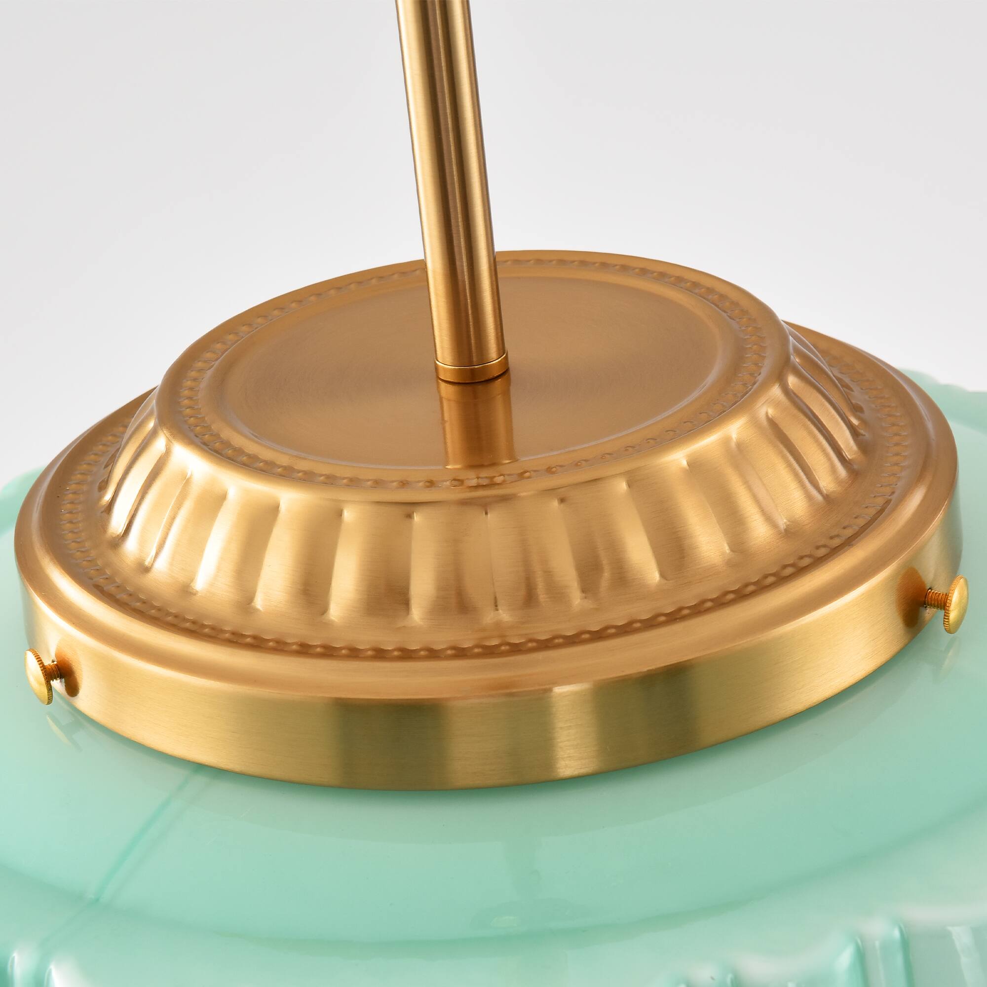 Alt View 8. Parrot Uncle - 13-Inch Vintage Green Ribbed Opal Glass 3-Light Schoolhouse Pendant Ceiling Light - Gold.