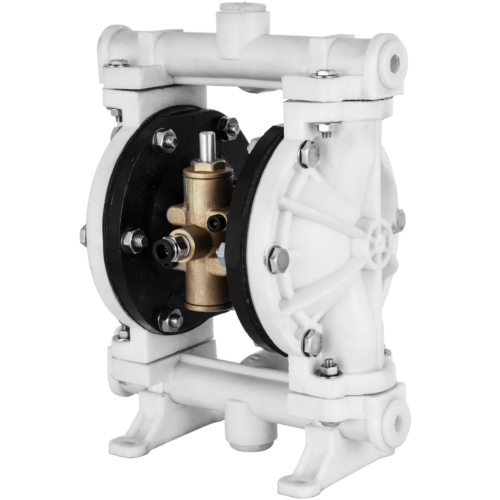 Alt View 5. VEVOR - Air-Operated Double Diaphragm Pump, 1/2 in Inlet & Outlet, Polypropylene Body, 2.5 GPM & Max 80PSI - White;Black.