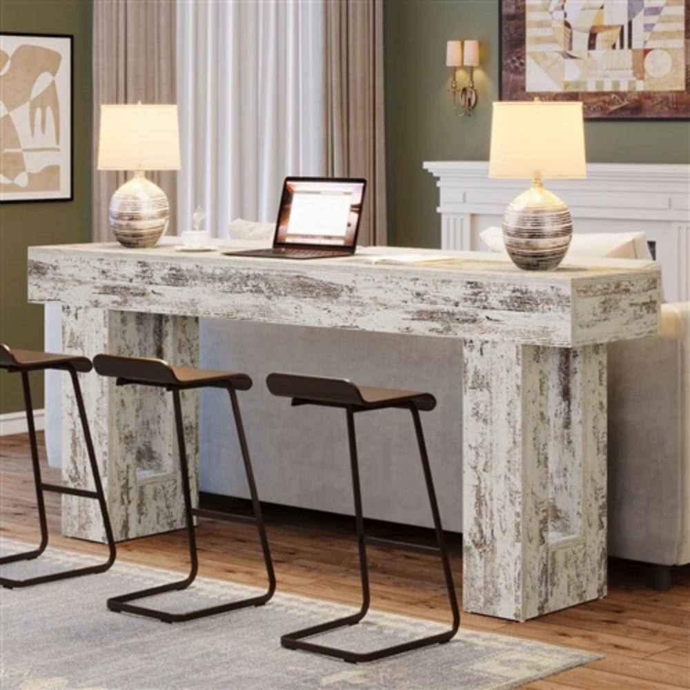 Alt View 1. Hivvago - Modern Farmhouse 63-inch Console Sofa Table in Rustic White Wood Finish - Rustic White.
