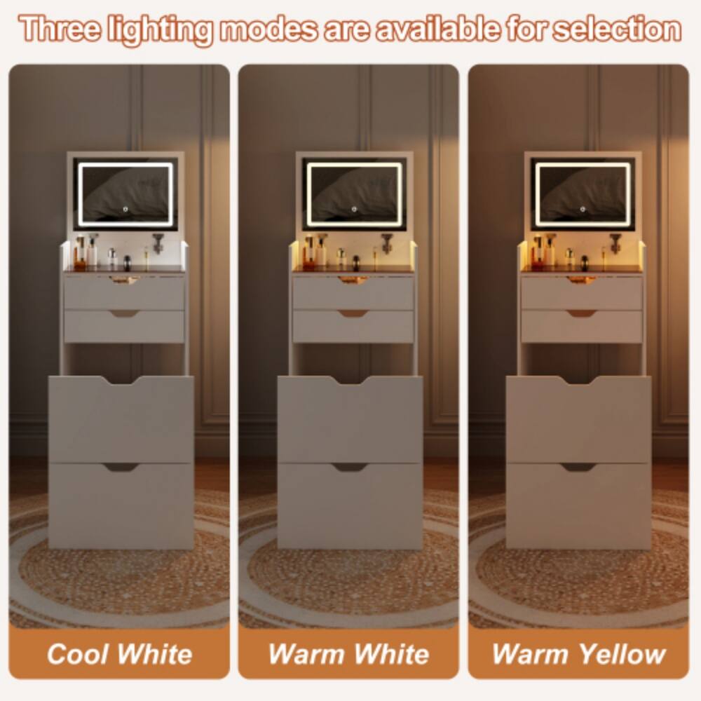 Three lighting modes are available for selection: Cool White, Warm White, Warm Yellow.