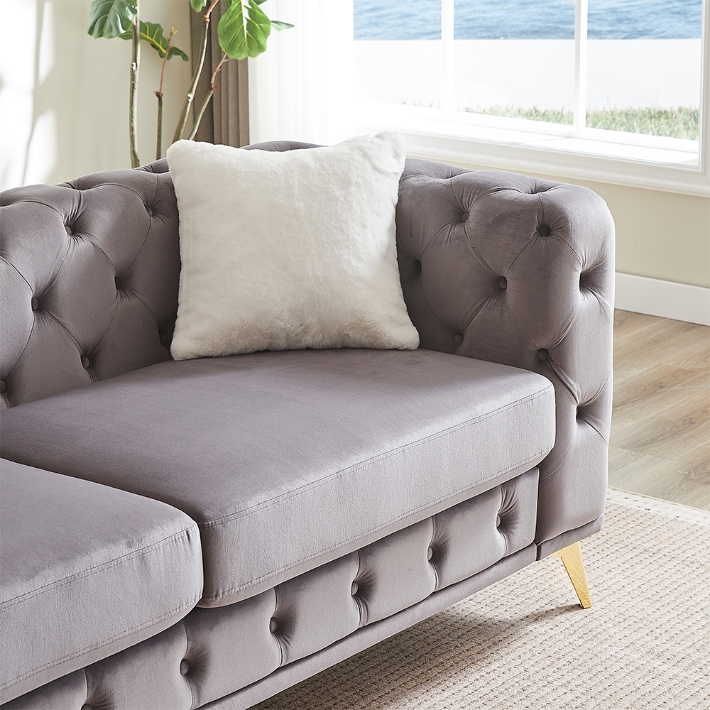 Left. Trinkets Crazed - Chesterfield Sofa Set Of 2 For Living Room,Modern 3-Seater Sofa Couch With Button Tufted,Upholstered Deep Seat Couch - Gray.