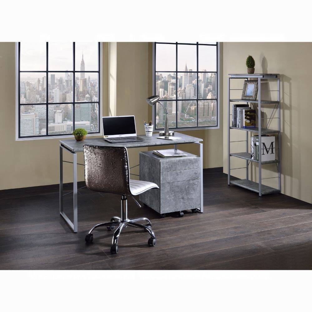 Alt View 2. TinyHomie - Metal Frame Writing Desk 1pc Wooden Home Office Furniture Faux Concrete and Silver Finish Laptop Table - Silver.