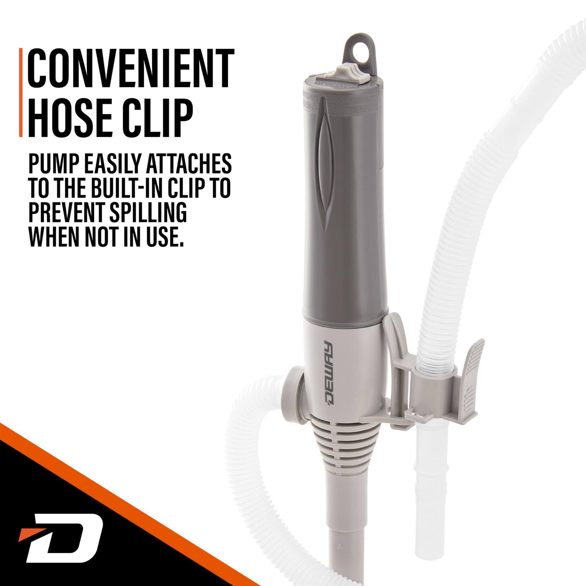 CONVENIENT HOSE CLIP

PUMP EASILY ATTACHES TO THE BUILT-IN CLIP TO PREVENT SPILLING WHEN NOT IN USE.