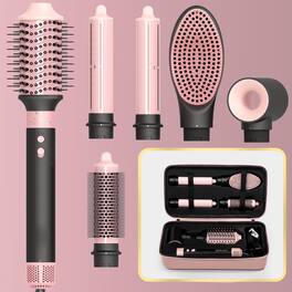 Live At Space - 6 In 1 Blow Dryer Brush & Hair With 110 000 Rpm Hot Air Style No Heat Ionic Care Blowout Curling Iron - Black