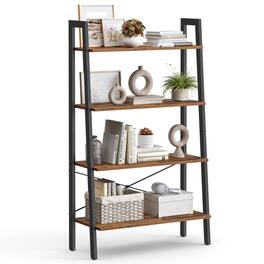 Songmics Home - Ladder Shelf, 4-Tier Bookshelf, Storage Rack, Bookcase with Steel Frame, for Living Room,Industrial Style - Rustic Brown and Black