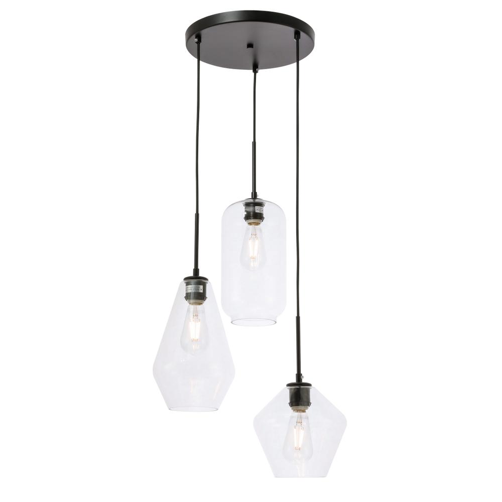 Alt View 9. Living District - Gene 3 light Black and Clear glass pendant - Black And Clear Glass.