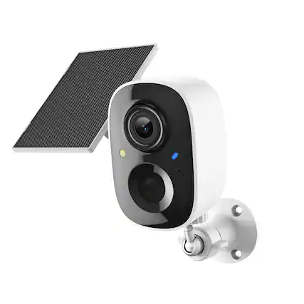 Front. PRIMEPLUS - 2K FHD Solar Outdoor Cam, AI Human Detection, Color Night Vision, 2-Way Audio, Spotlight, Siren, 2.4GHz - White.