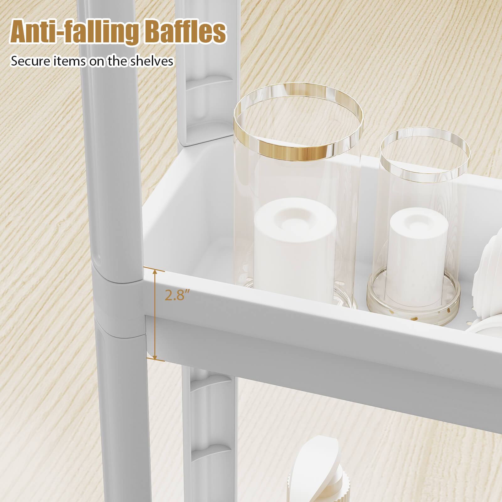 Anti-falling Baffles  
Secure items on the shelves  
2.8"