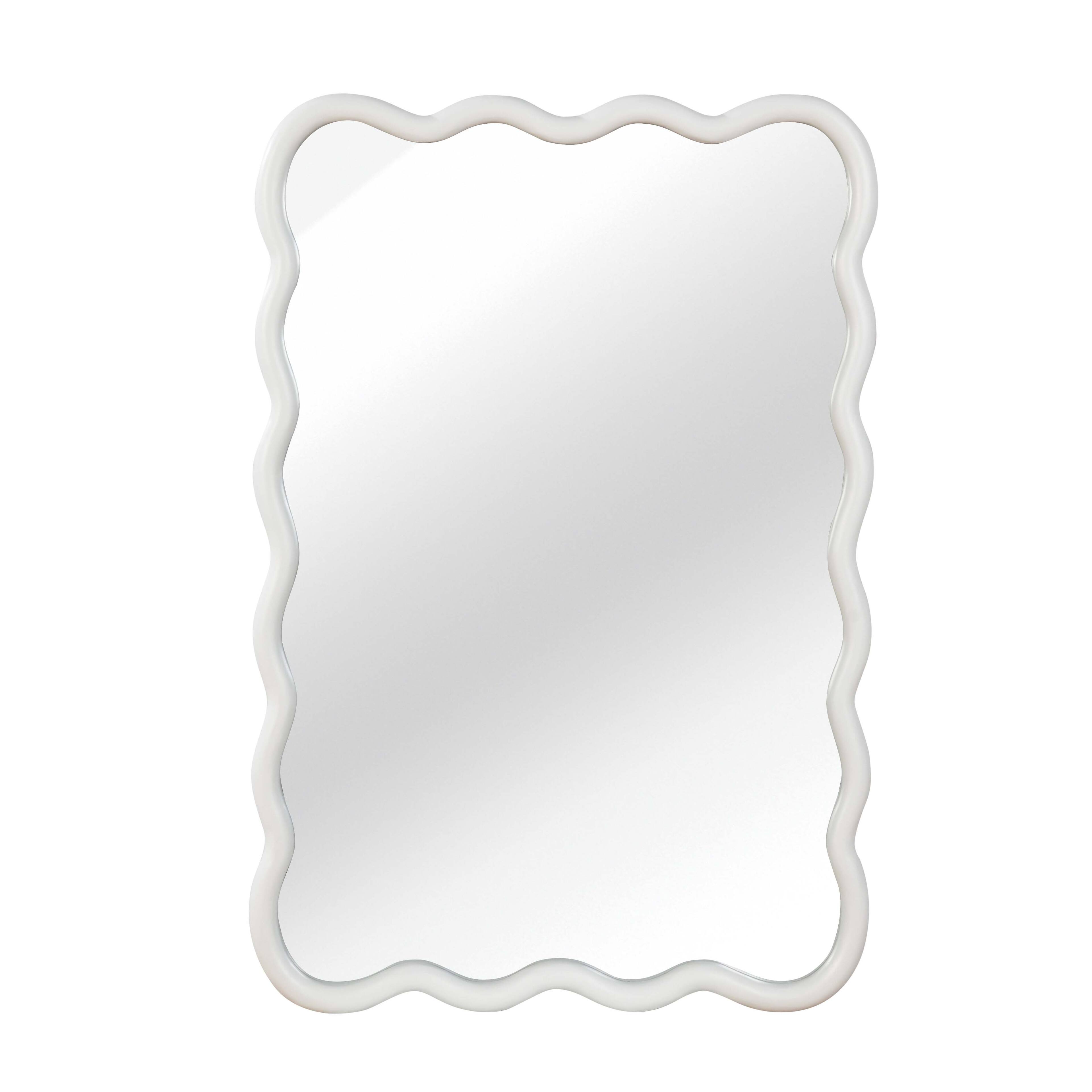Alt View 3. Z-Edge - Wavy Wood Bathroom Vanity Mirror, 24"x36" Boho Decorative Wall Mirror with Solid Wood Frame for Living Room, Bedroom - White.