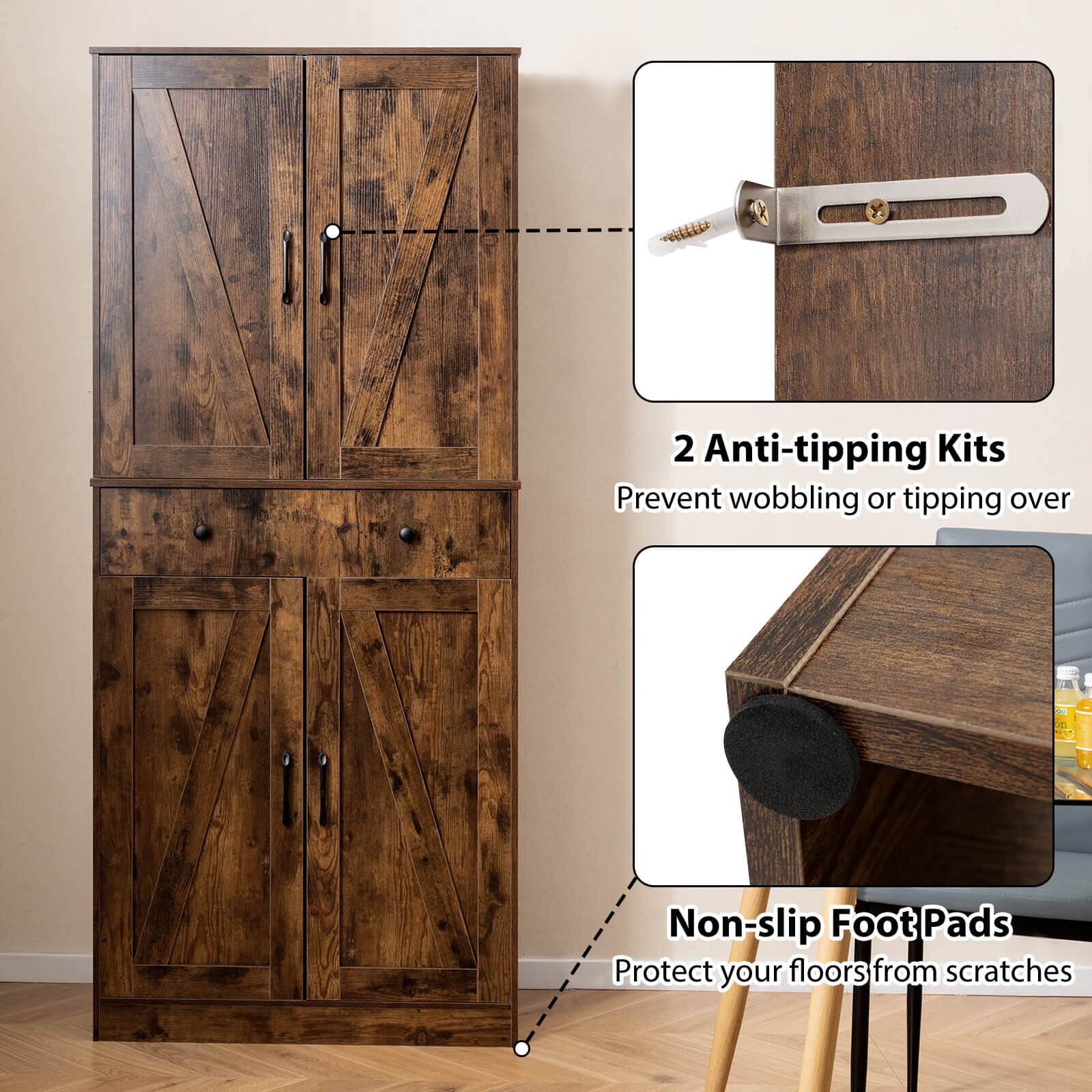 2 Anti-tipping Kits  
Prevent wobbling or tipping over  

Non-slip Foot Pads  
Protect your floors from scratches