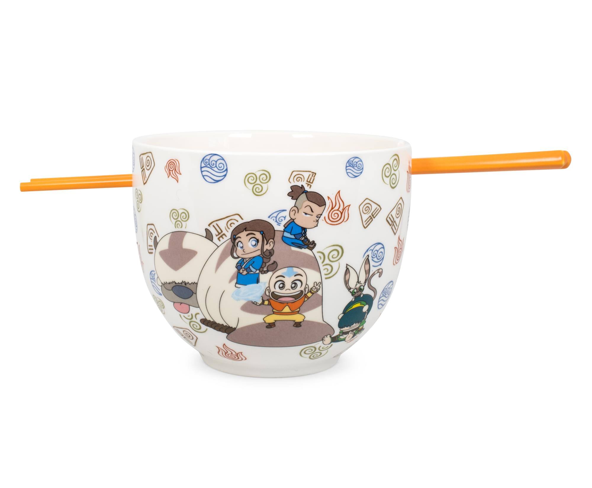 Front. Surreal Entertainment - Avatar: The Last Airbender Japanese Dinner Set | 18-Ounce Ramen Bowl, Chopsticks - White.