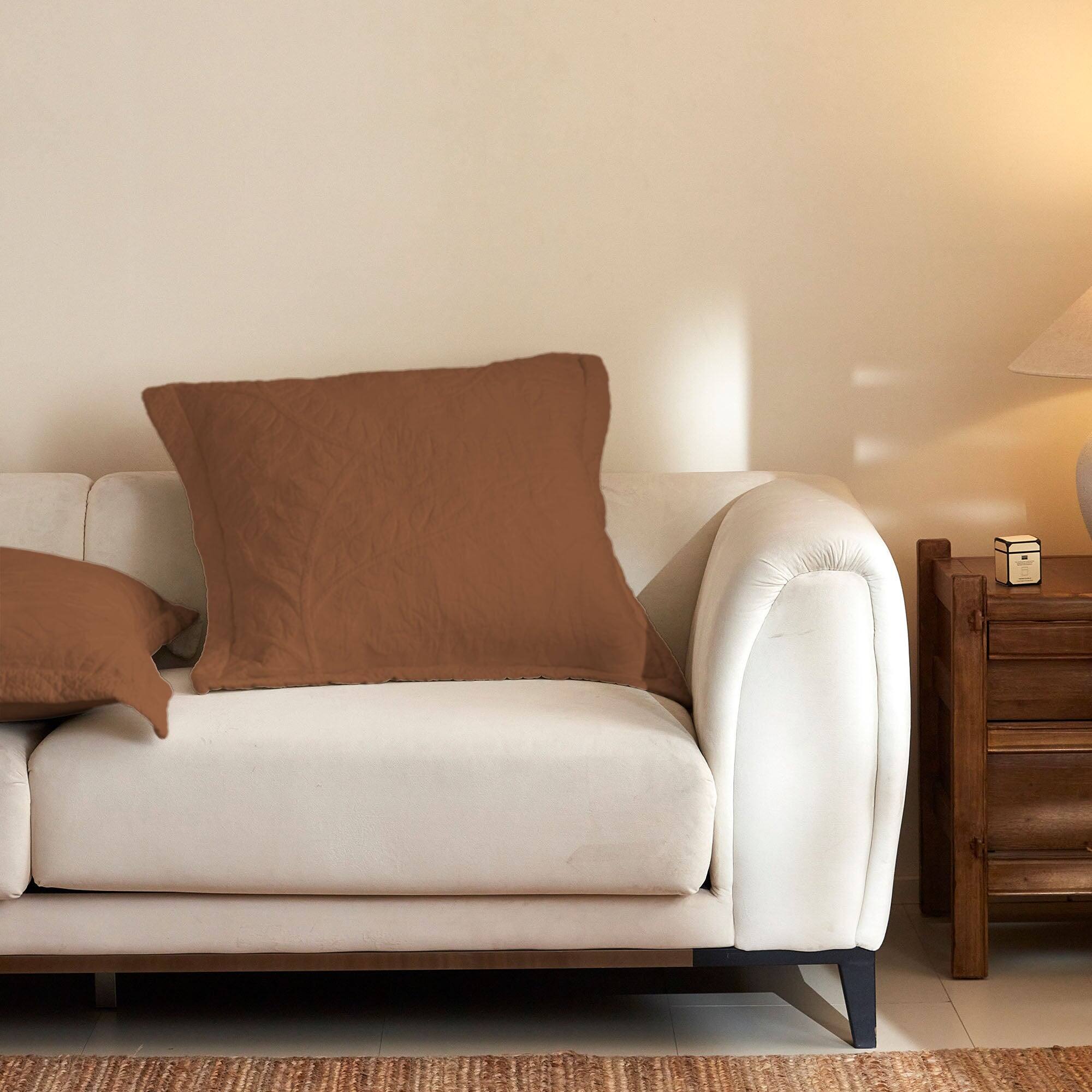 Back. MarCielo - 100% Cotton Embroidered Quilted Pillow Shams Set of 2, 26"x26" Euro Size - Orange.