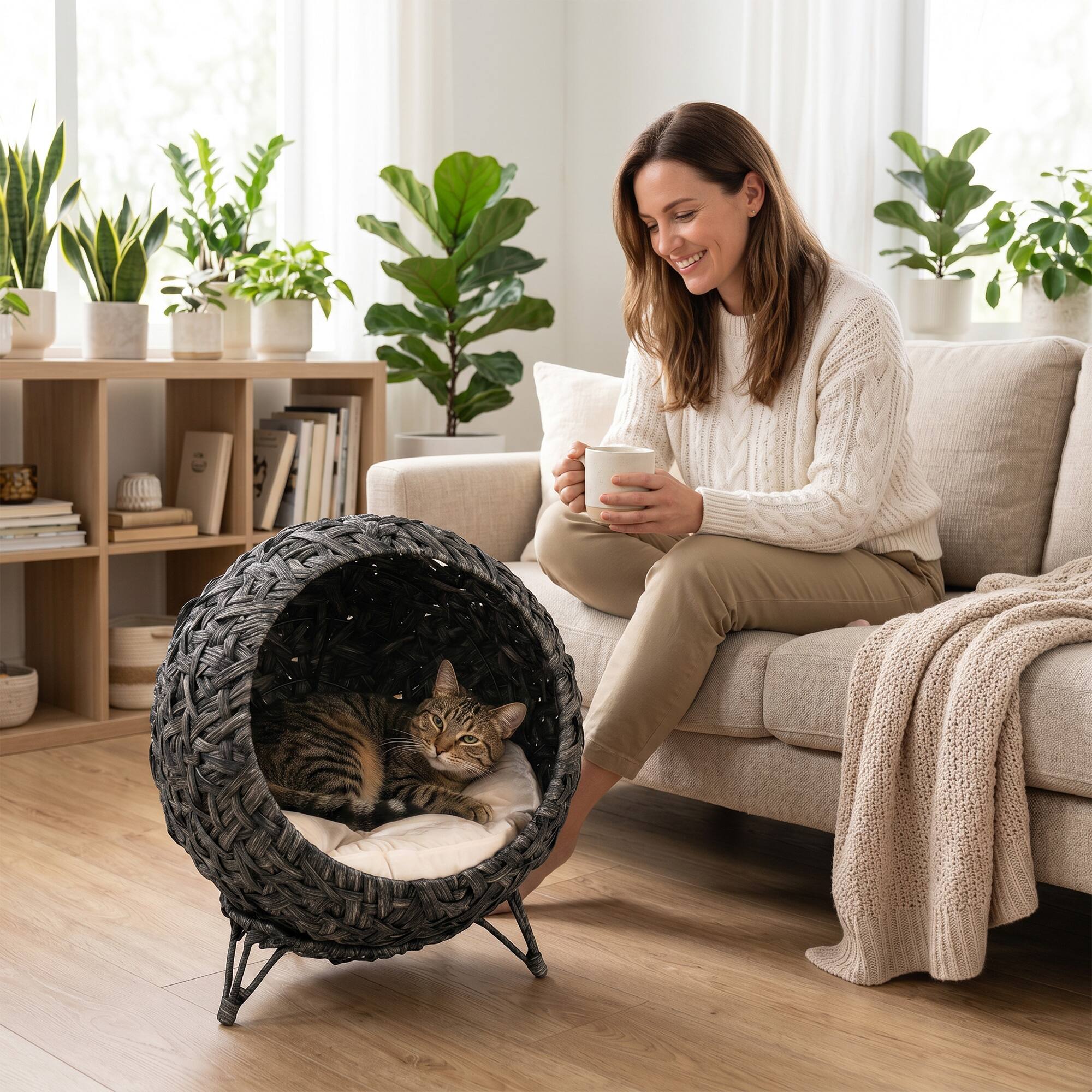 Alt View 1. Pawhut - Cat Bed - Gray.