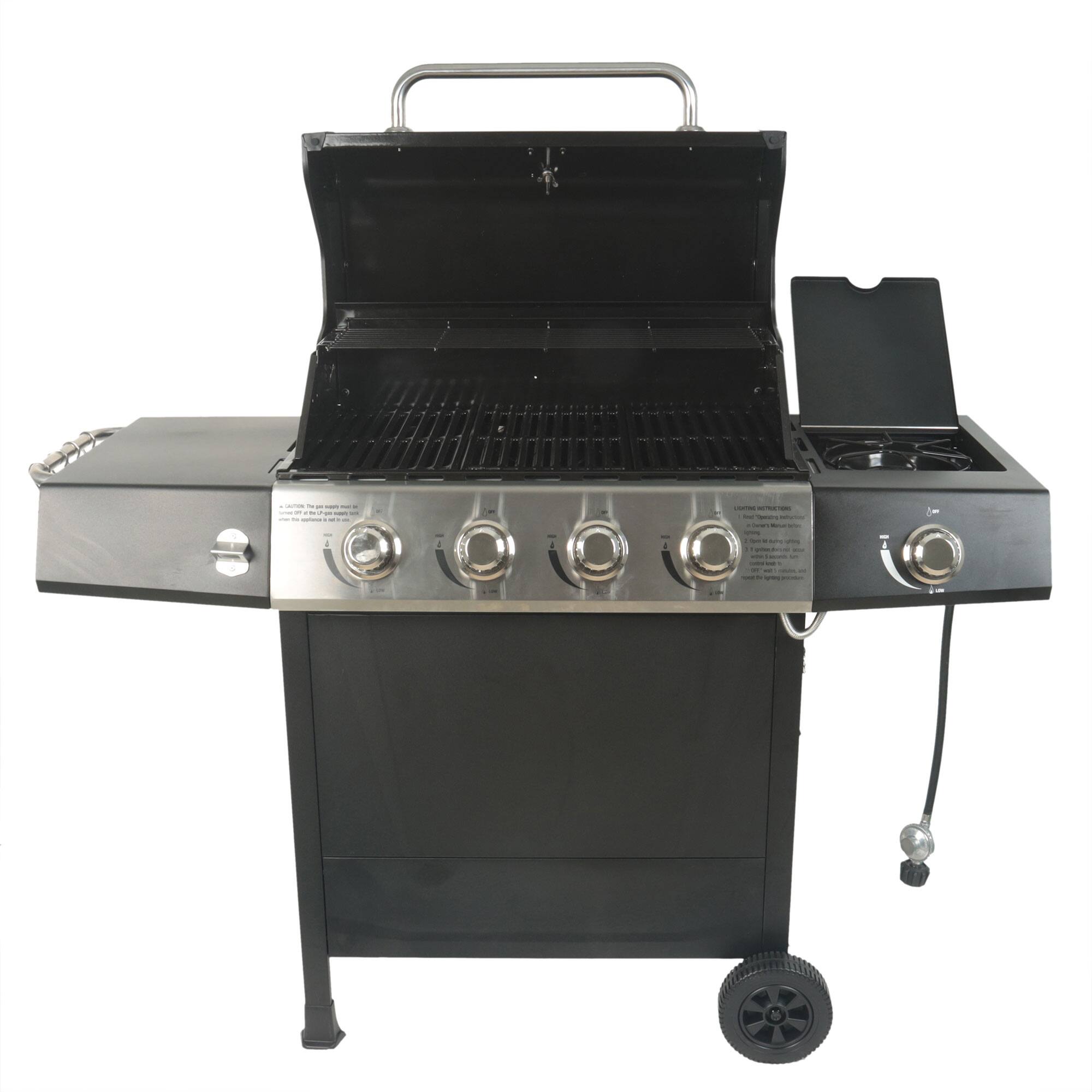 Alt View 8. Grill Boss - Grill Boss 4-Burner Gas Grill with Side Burner, Cover, Shelves, & Bottle Opener - Black.