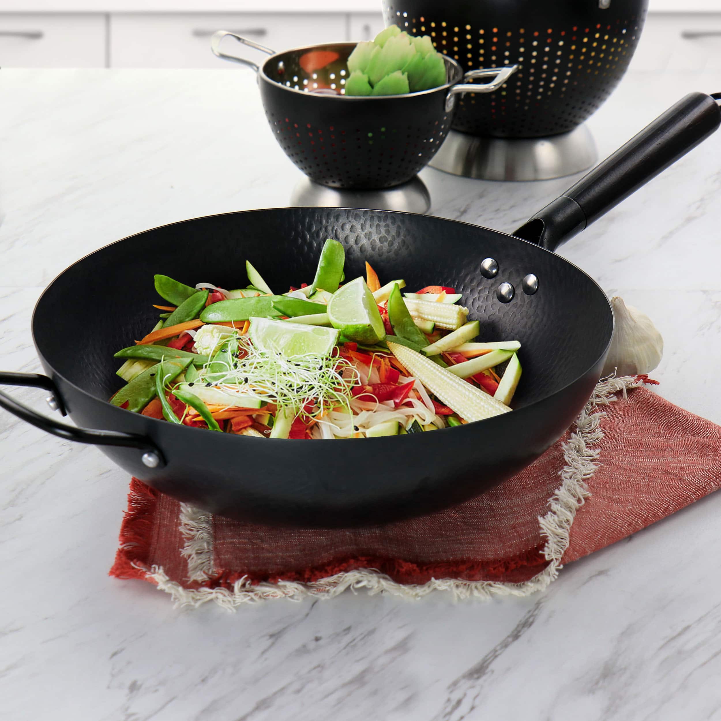 Alt View 6. Gibson - Gibson Home Hammered 13 Inch Heavy Gauge Carbon Steel Wok in Black - Black.