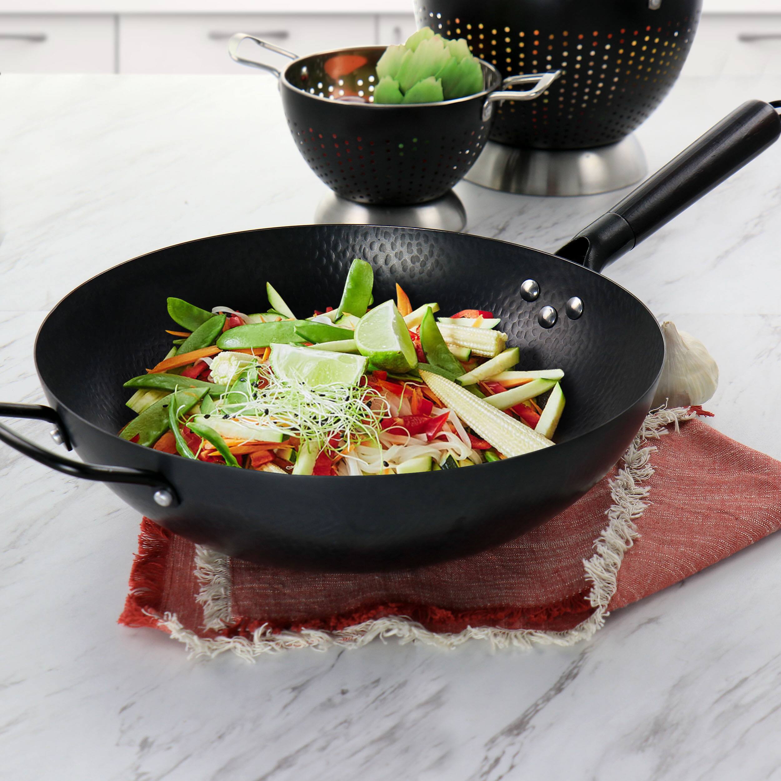 Alt View 6. Gibson - Gibson Home Hammered 13 Inch Heavy Gauge Carbon Steel Wok in Black - Black.