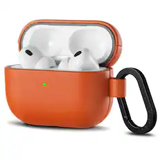 Front. Ornarto - ORNARTO Compatible with AirPods Pro 3 Case, Full Protective Vegan Leather Cover with Front LED Visible-Orange - Orange.