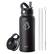 Front. Buzio - Duet Series - 32oz Insulated Water Bottle with Straw Lid and Flex Lid - Black.