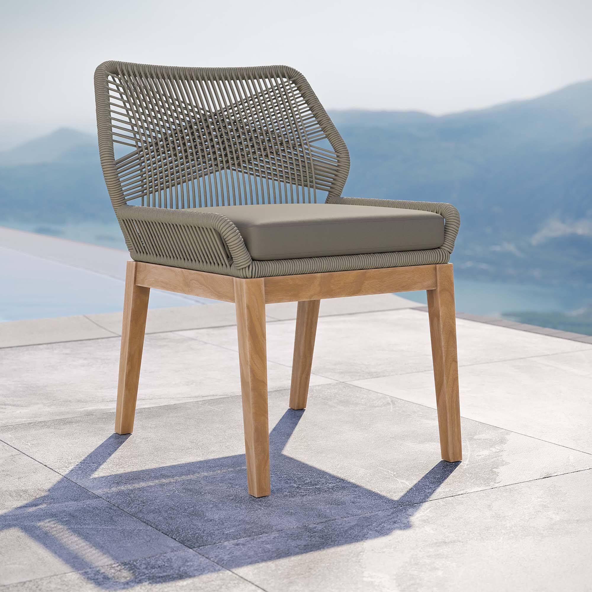 Wellspring Outdoor Patio Teak Wood Dining Chair by Modway - Light Gray Greige