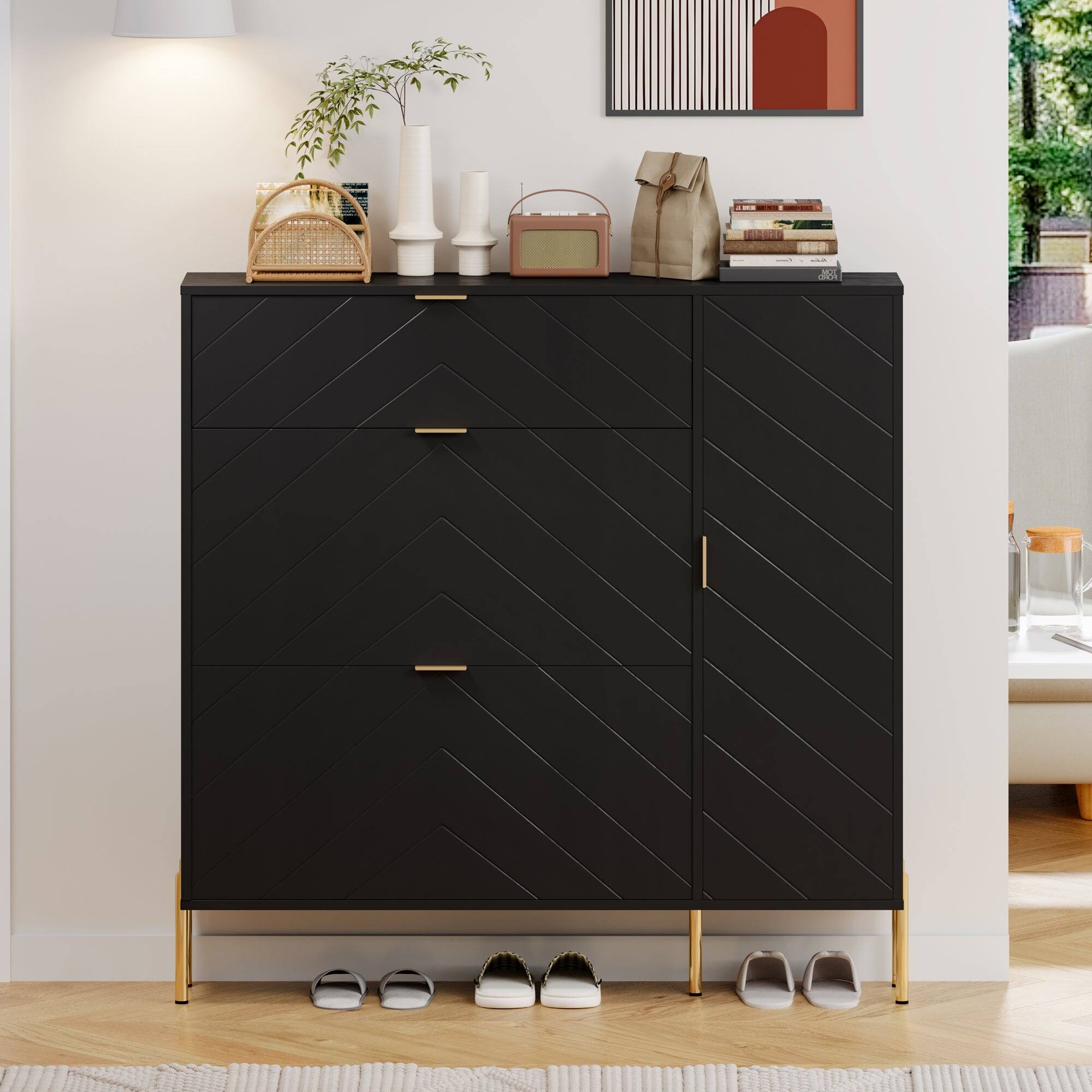 Alt View 4. Boyel Living - 49.21 in. H Wood Shoe Storage Cabinet with Flip-Up Drawers and Adjustable Shelf - Black.