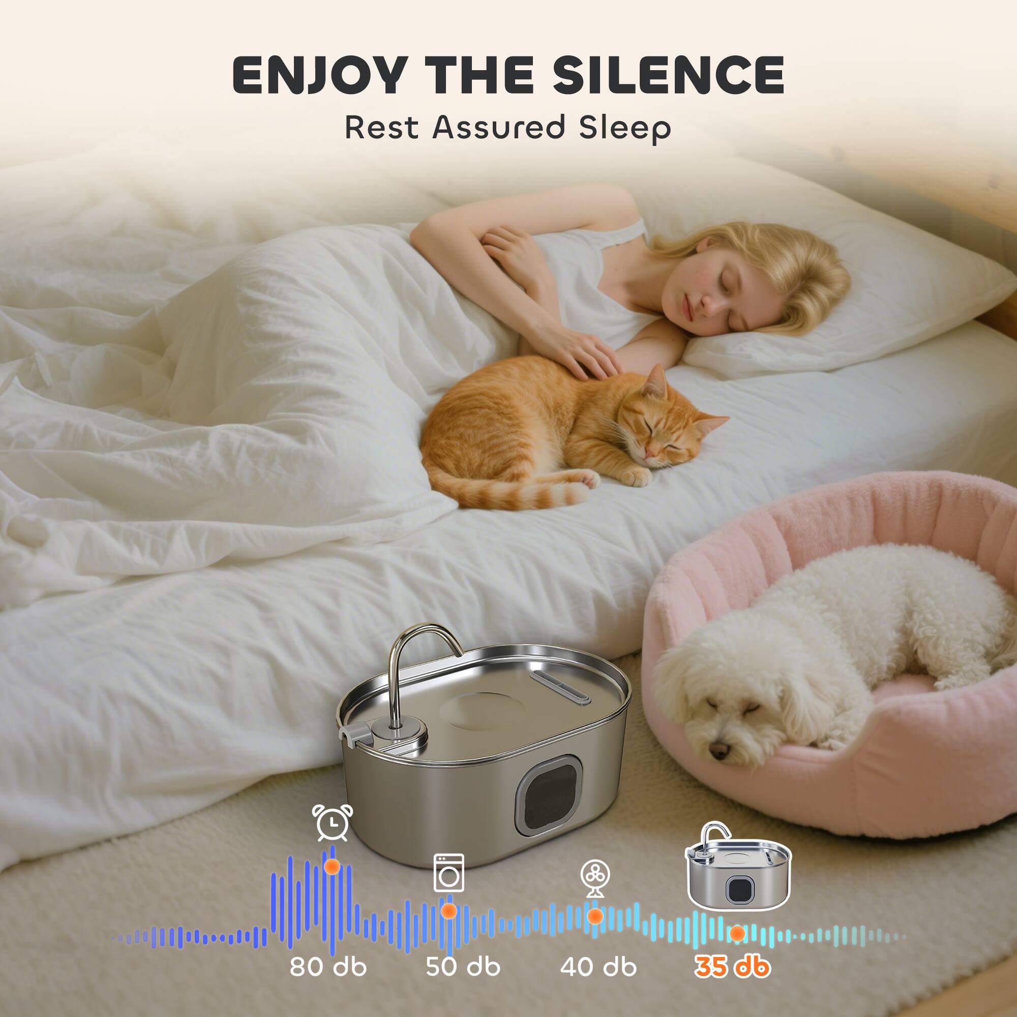 ENJOY THE SILENCE  
Rest Assured Sleep  

80 db  
50 db  
40 db  
35 db