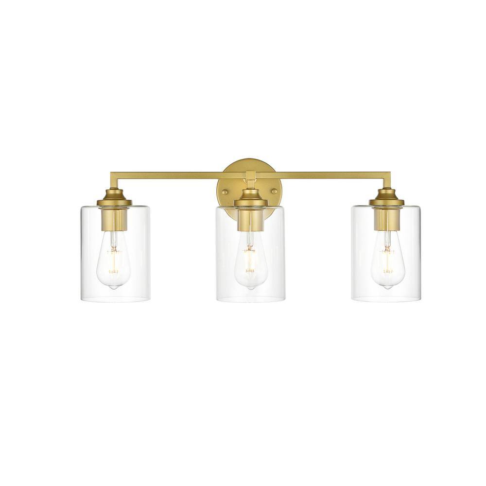 Alt View 2. Living District - Mayson 3 light Brass and Clear Bath Sconce - Brass And Clear.