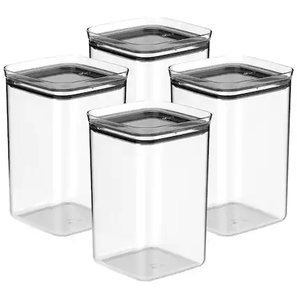 OU - Airtight Food Storage Container 8pc (set of 4) Plastic Kitchen Pantry Organizer w Leak Proof Lid - Clear