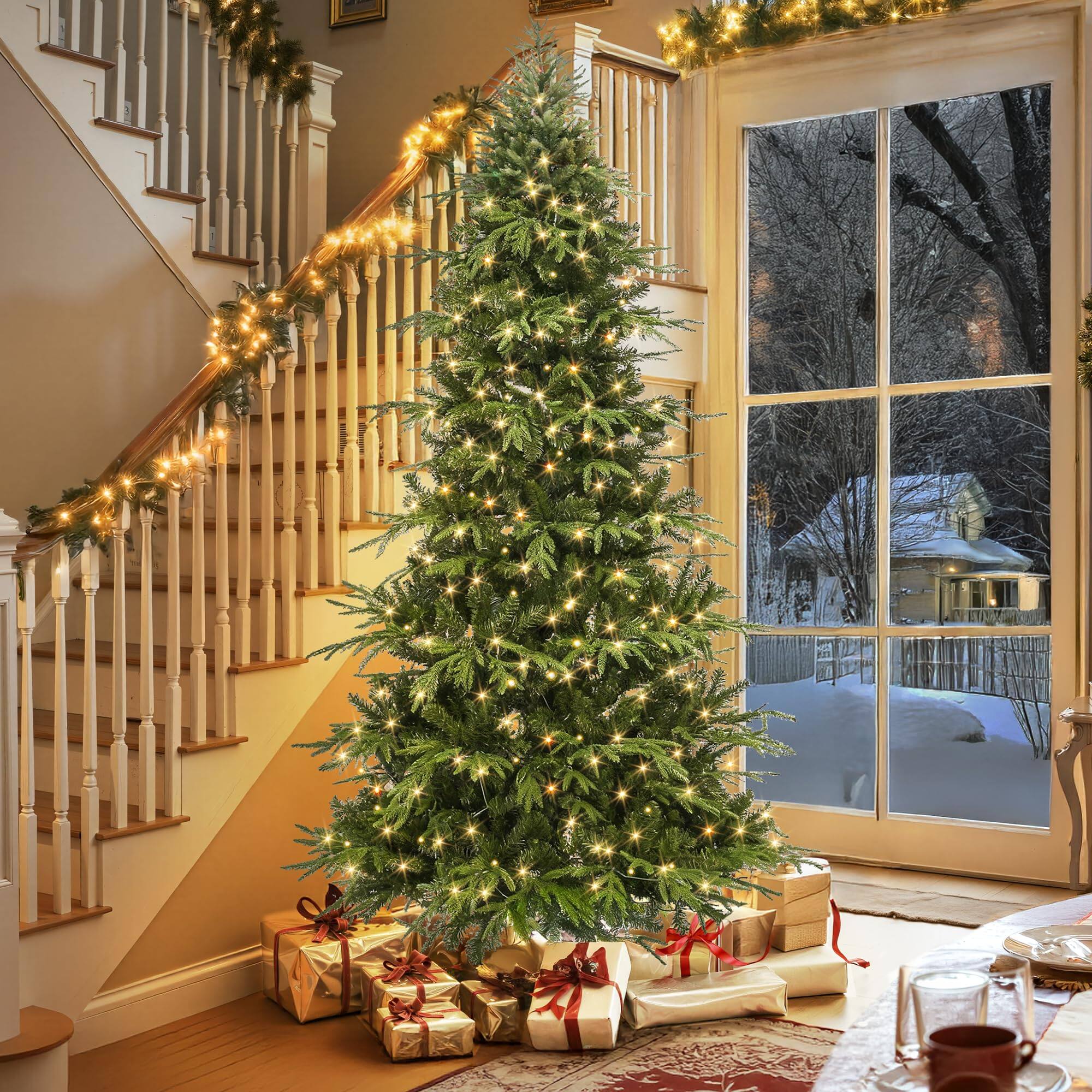 Alt View 5. Skar Audio - Prelit Pencil Christmas Tree With 300 Led Lights App Control Aspen Artificial Multi - 7ft 6in Polyester.